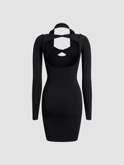 Keyhole Cutout Halter Bodycon Short Dress