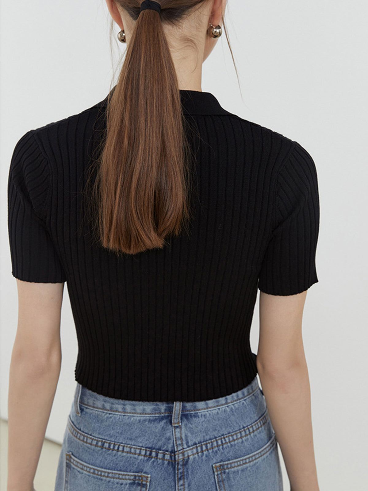 Crop Collared Polo Knit Top