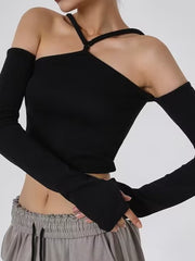 V-Shape Halter Long Sleeve Crop Shirt