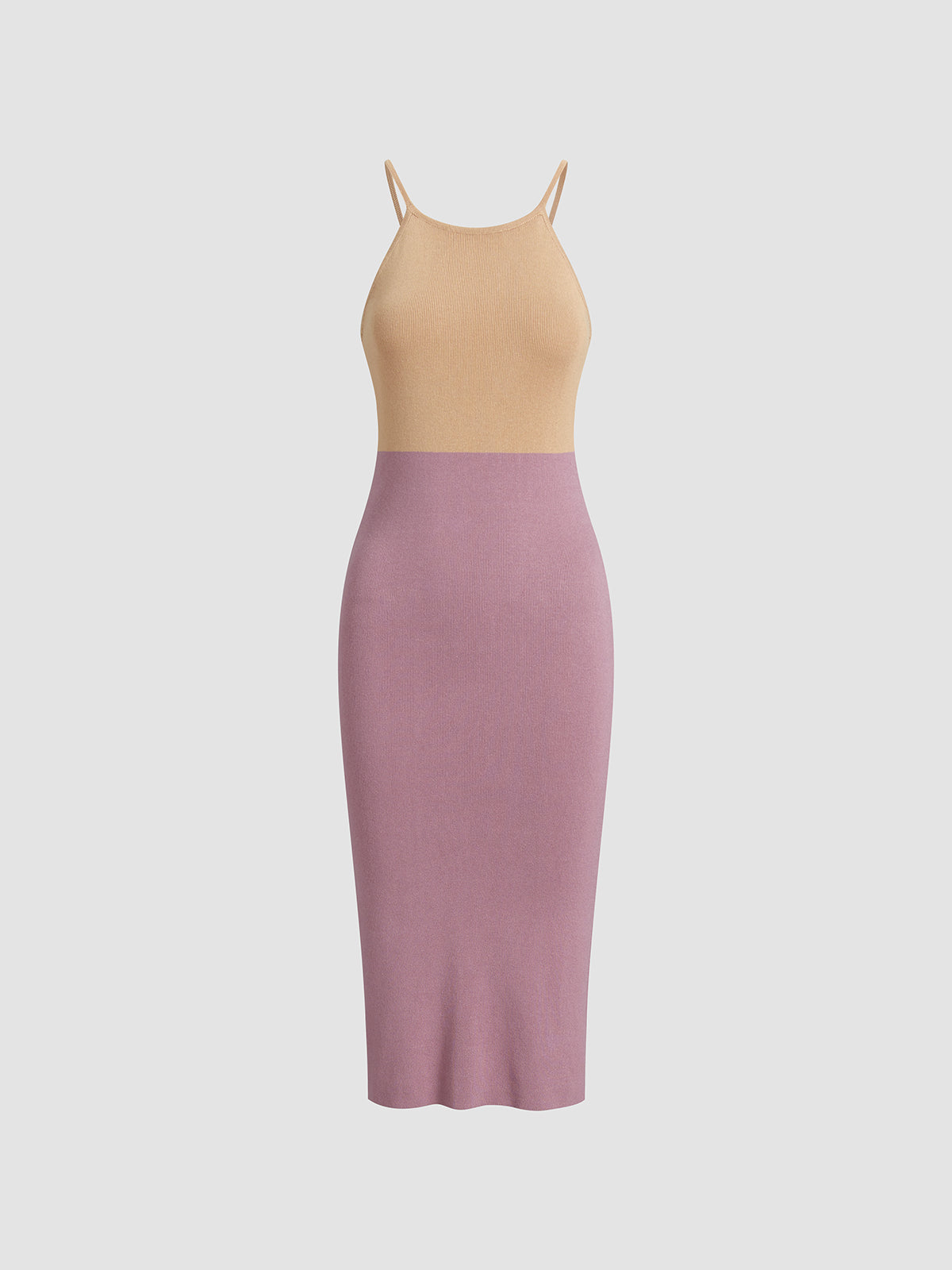 Two Tone Macaron Bodycon Strap Long Dress