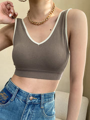 V-Neck Padded Crop Tank Top