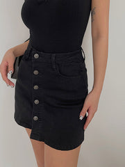 Button Up Black Denim Skort