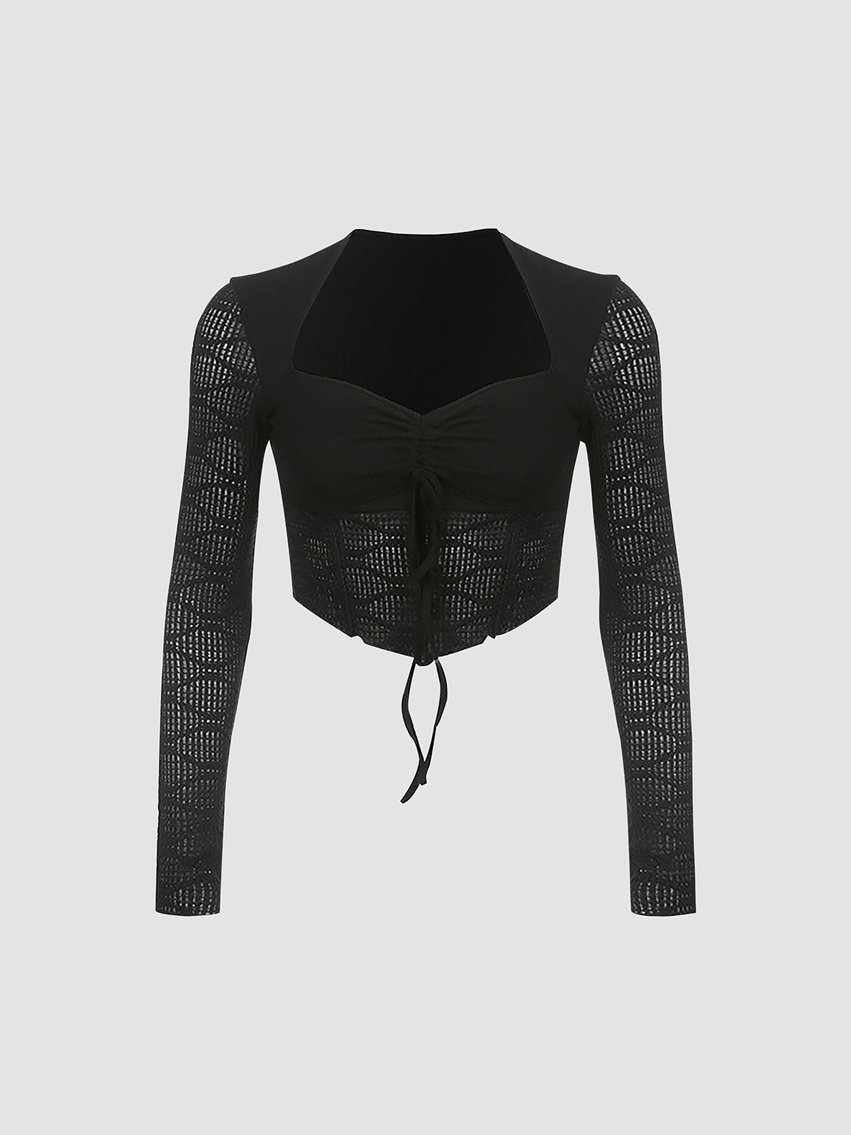 Mesh Long Sleeve Corset Crop Shirt