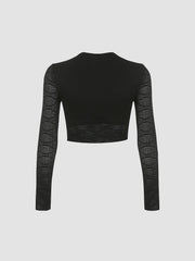 Mesh Long Sleeve Corset Crop Shirt