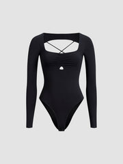 Solid Keyhole Back Cross Bodysuit