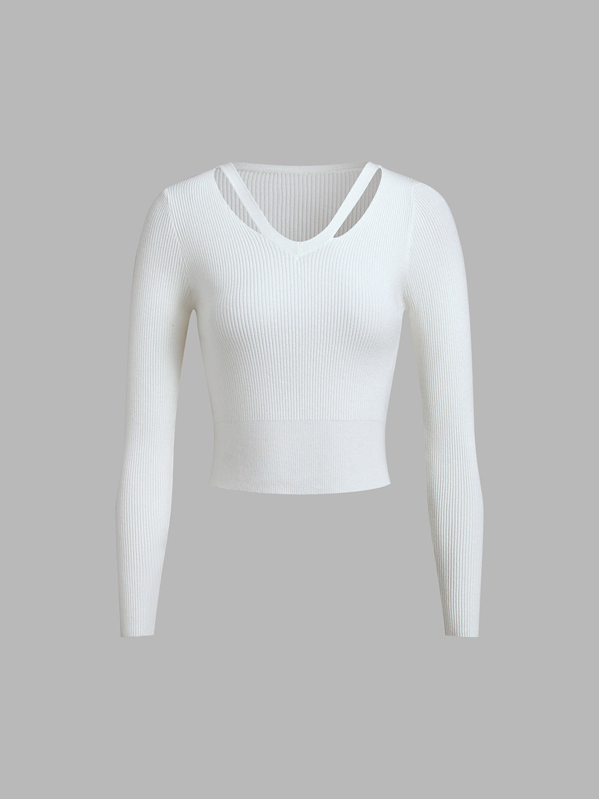 V-Neck Cutout Ribbed Long Sleeve Knit Top