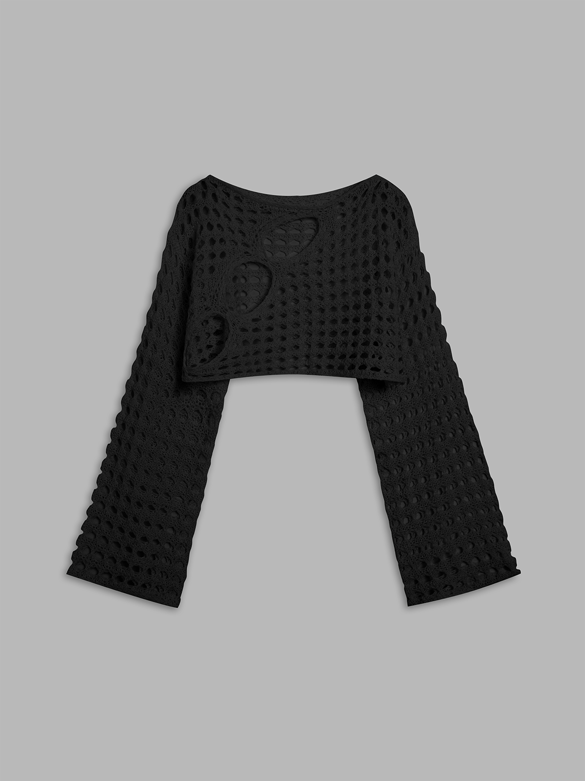 Solid Front Cutout Eyelet Crochet Crop Knit Top