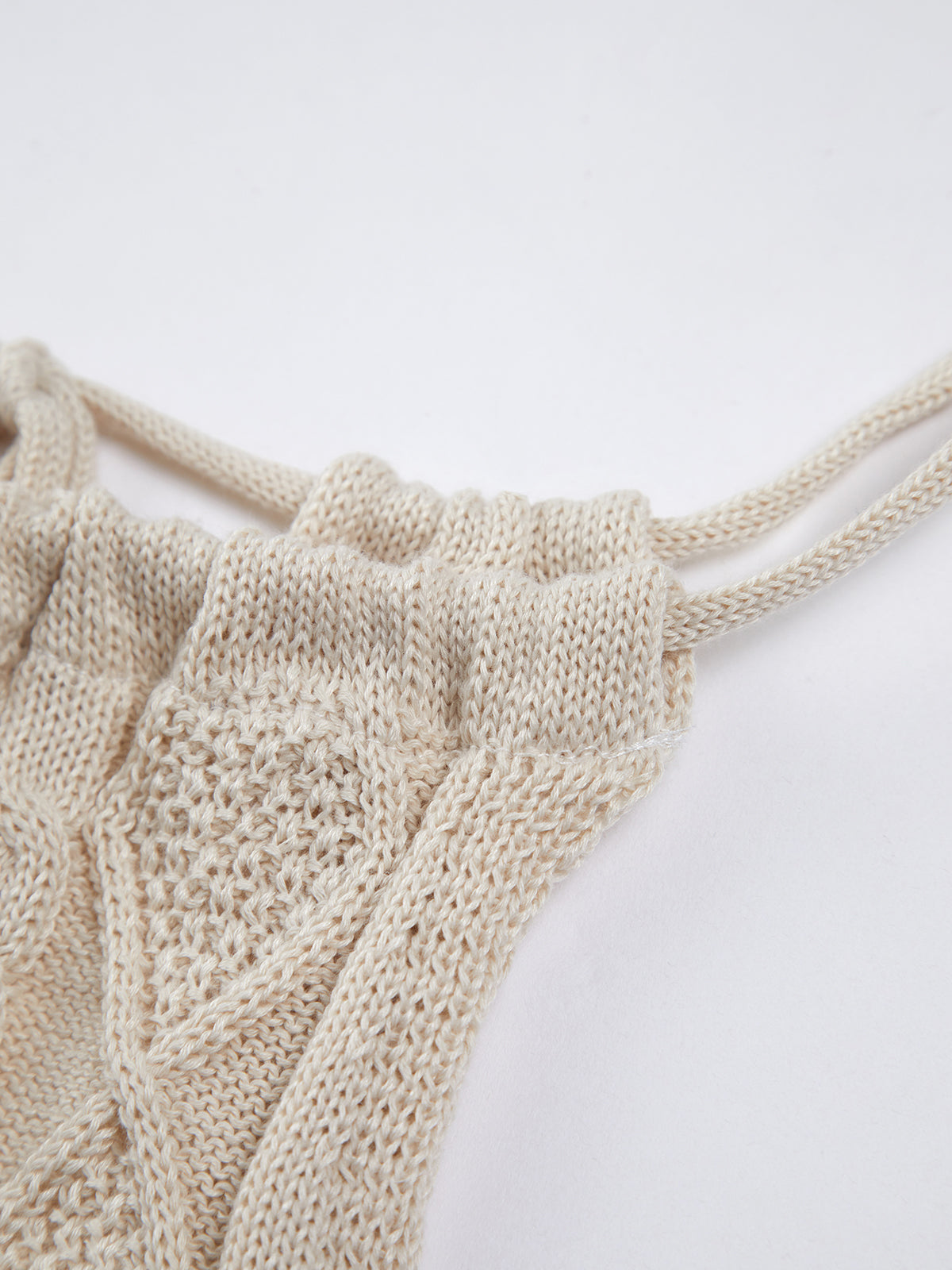 Drawstring Open Back Cable Knit Halter Crop Top