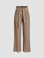 Tie Front Pleated Wide Leg Paperbag Pants