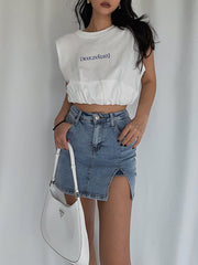 Cloud Nine Letter Print Crop Top