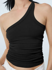 Classic One Shoulder Ribbed Tank Top