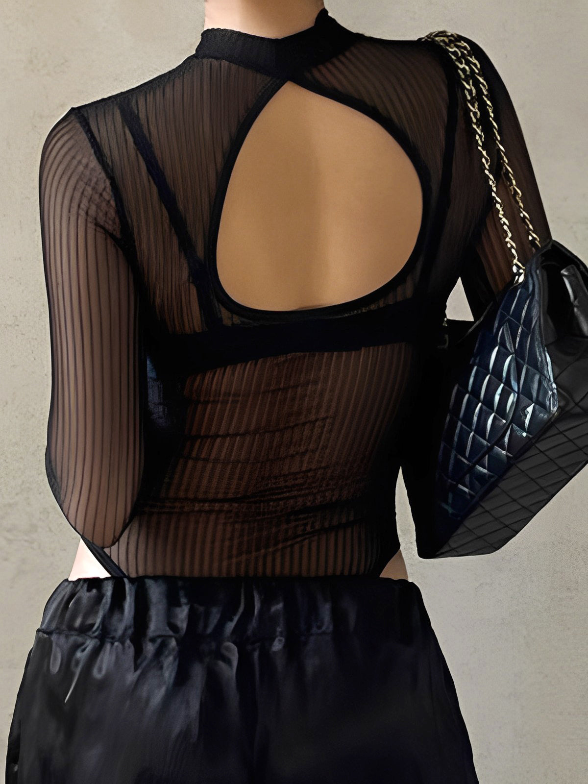 Mesh Open Back Cutout Bodysuit