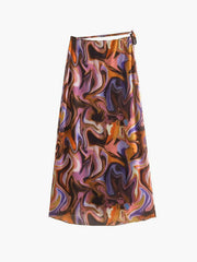 Watermarble Mesh Tie Waist Midi Skirt