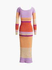 Macaron Melody Ribbed Knit Long Dress