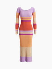 Macaron Melody Ribbed Knit Long Dress