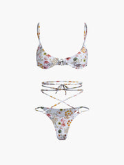 Floral Tie Waist Back Clip Two Piece Bikini Bathing Suit