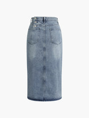 Back Buttons Denim Maxi Jean Skirt