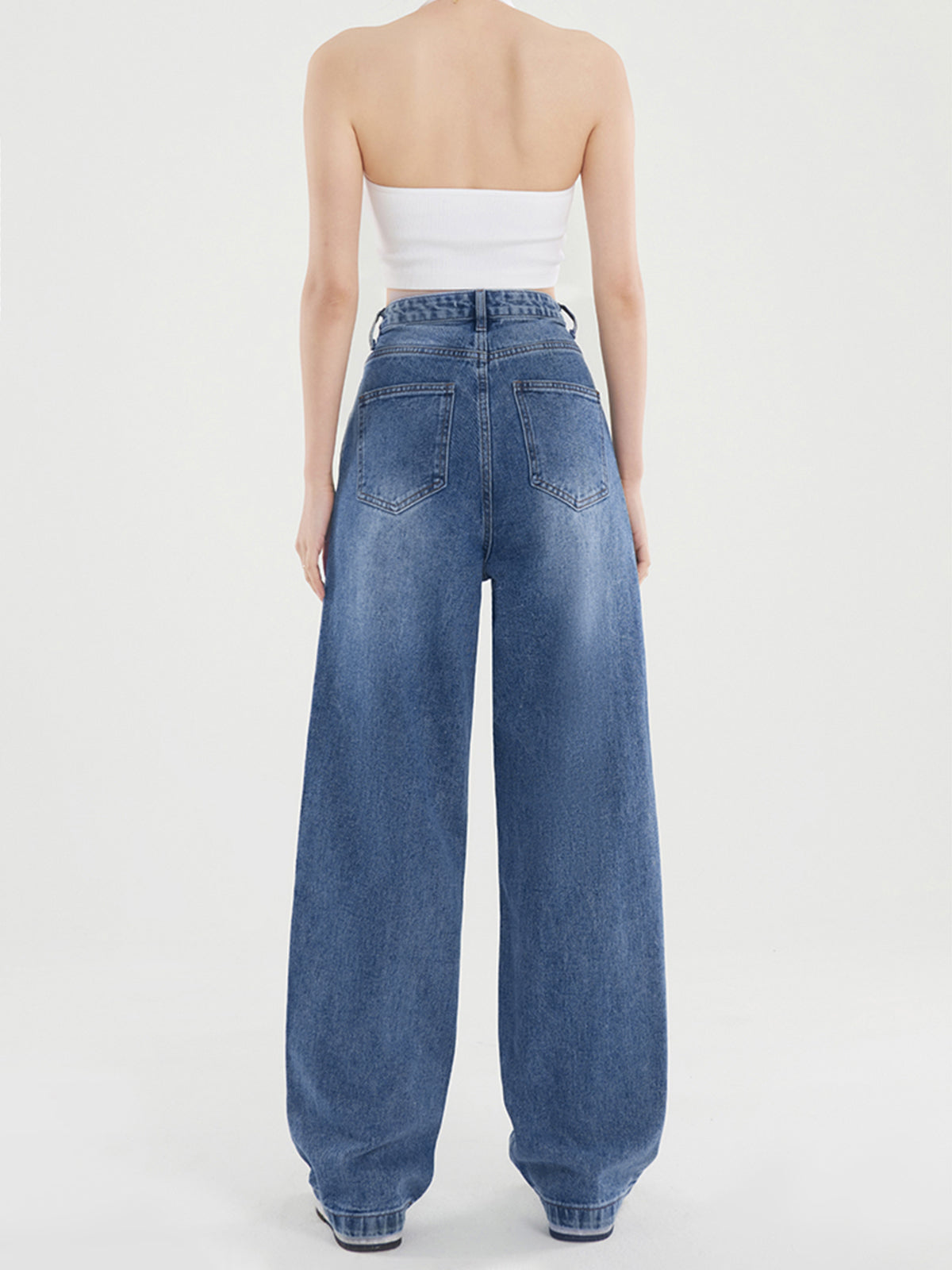 Solid Denim Wide Leg Boyfriend Jeans