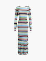 Rainbow Stripe Open Back Flowy Long Dress