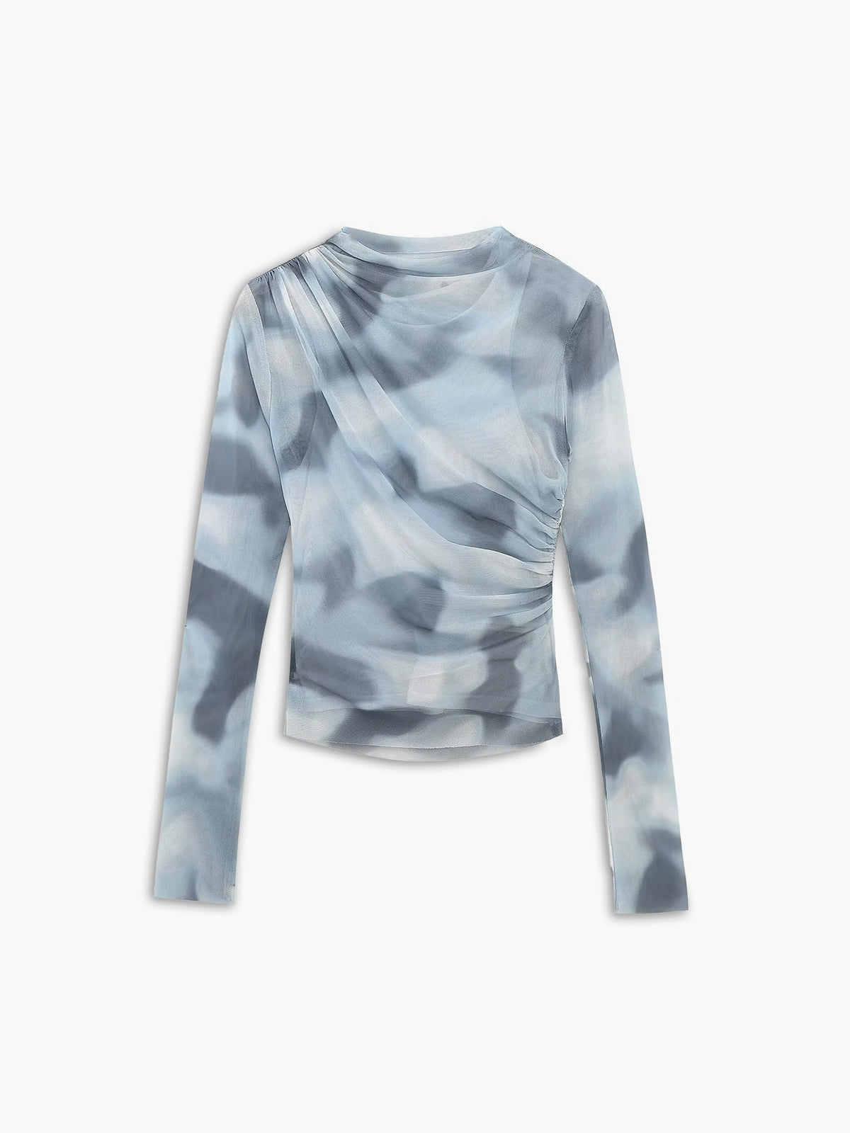 Tie Dye Mesh Ruched Long Sleeve Shirt