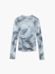 Tie Dye Mesh Ruched Long Sleeve Shirt