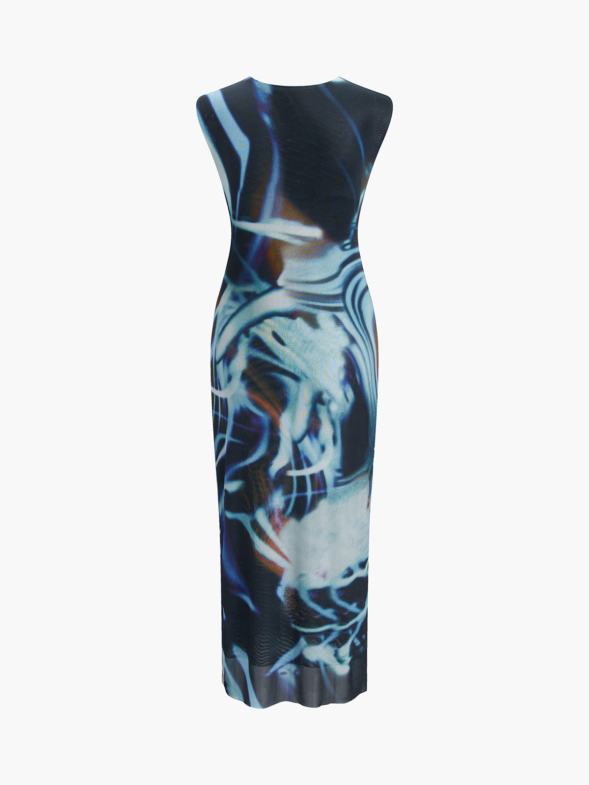 Cyber Waves Mesh Ruched Midi Dress