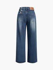 Three Button Baggy Wide Leg Boyfriend Jeans