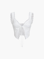 Fly Away Tie Front Eyelet Lace Trim Crop Top