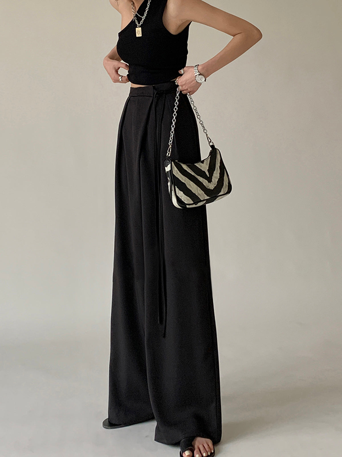 Tie Waist Flowy Wide Leg Dress Pants