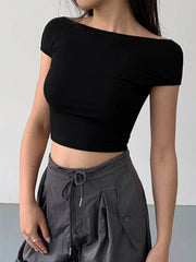 Basic Cap Sleeve Crop Shirt