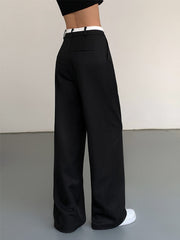 Full Length Contrast Trim Wide Leg Pants