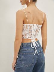 Floral Mesh Lace Tie Back Crop Corset