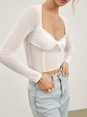 Dreamy Mesh Lace Contour Piping Top