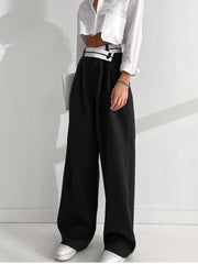 Asymmetrical Contrast Waistband Wide Leg Dress Pants