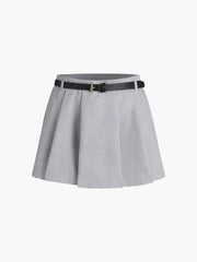 Belted Pleated Zippered Skort