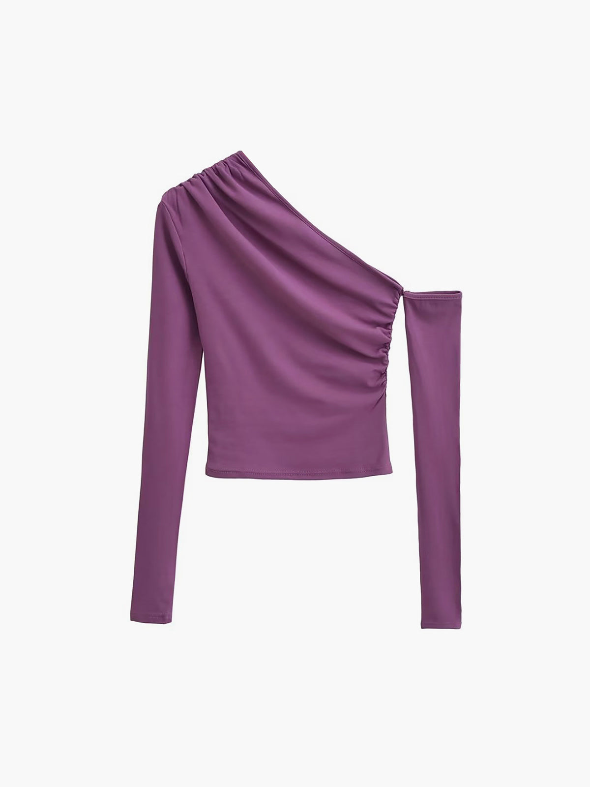 Asymmetric Sleeve Ruched Crop Shirt