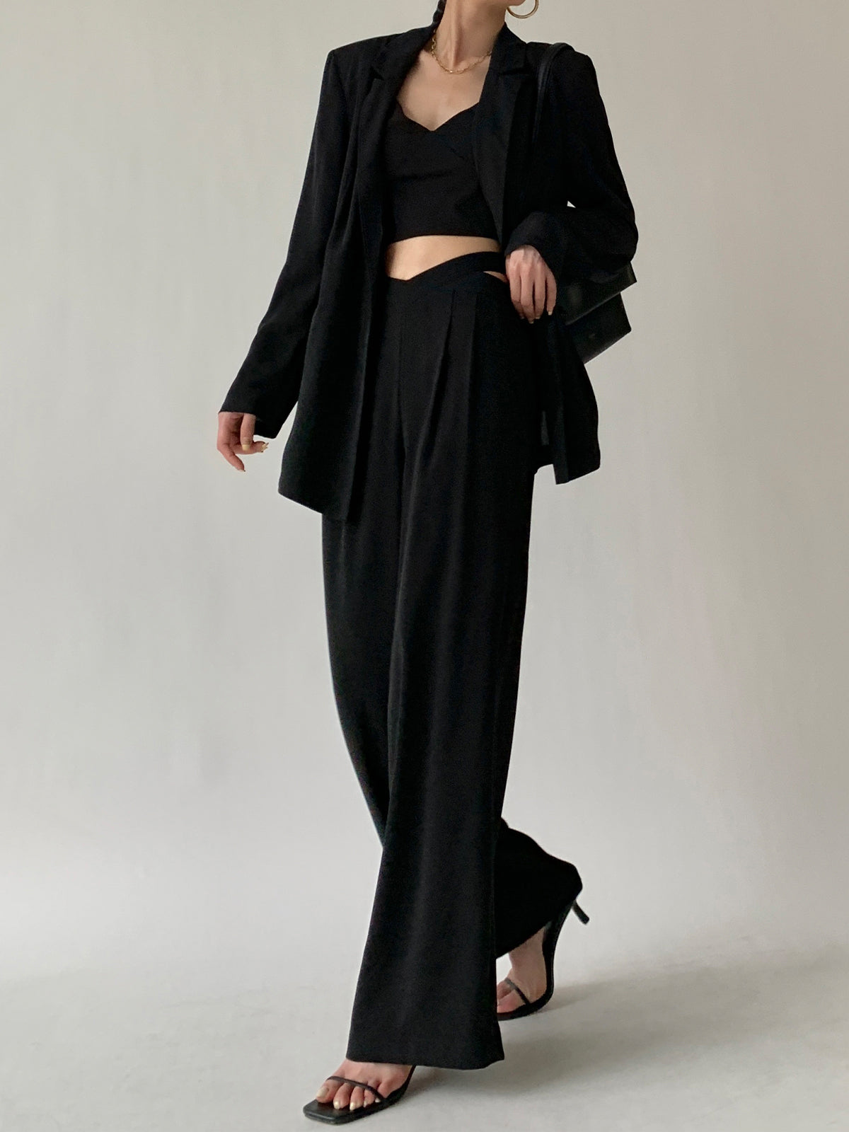 Pleated V Waist Flowy Wide Leg Pants