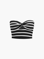 Stripe Twist Crop Strapless Tube Top