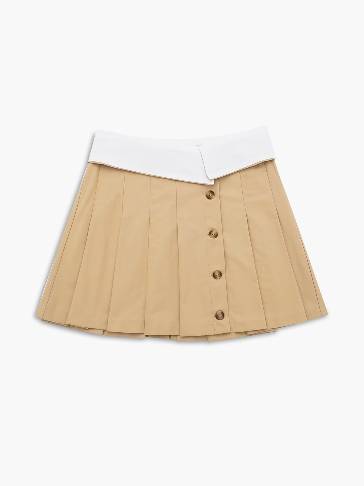 Contrast Waistband Pleated Buttoned Mini Skirt