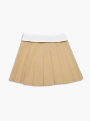 Contrast Waistband Pleated Buttoned Mini Skirt