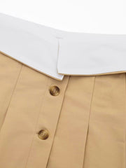 Contrast Waistband Pleated Buttoned Mini Skirt