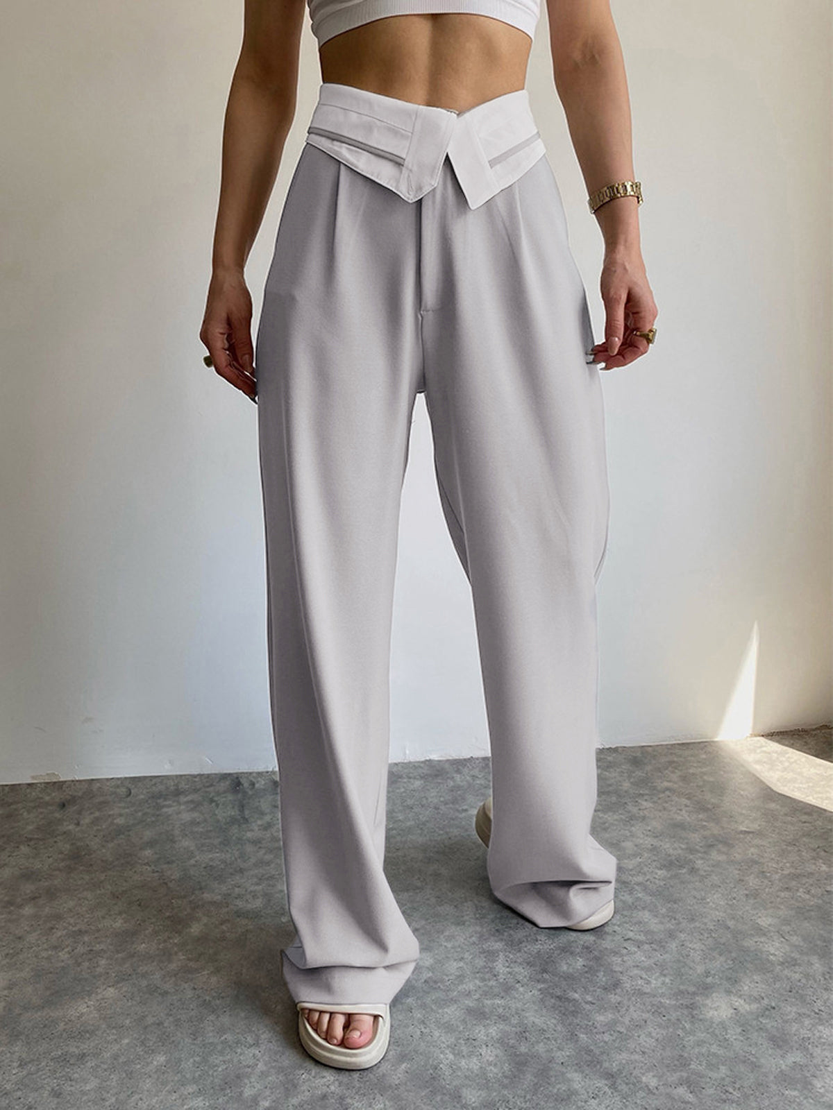 Contrast Waist Leisure Wide Leg Pants