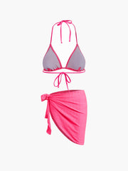 Sweetheart Halter Tie Back Three Piece Bikini Set