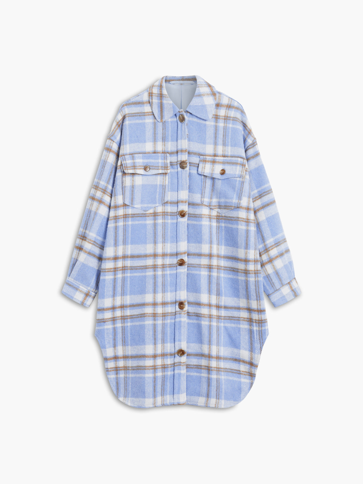 Plaid Long Brushed Wool Shirt Jacket