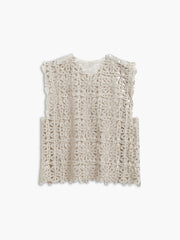 Notched Hem Floral Crochet Eyelet Tank Top