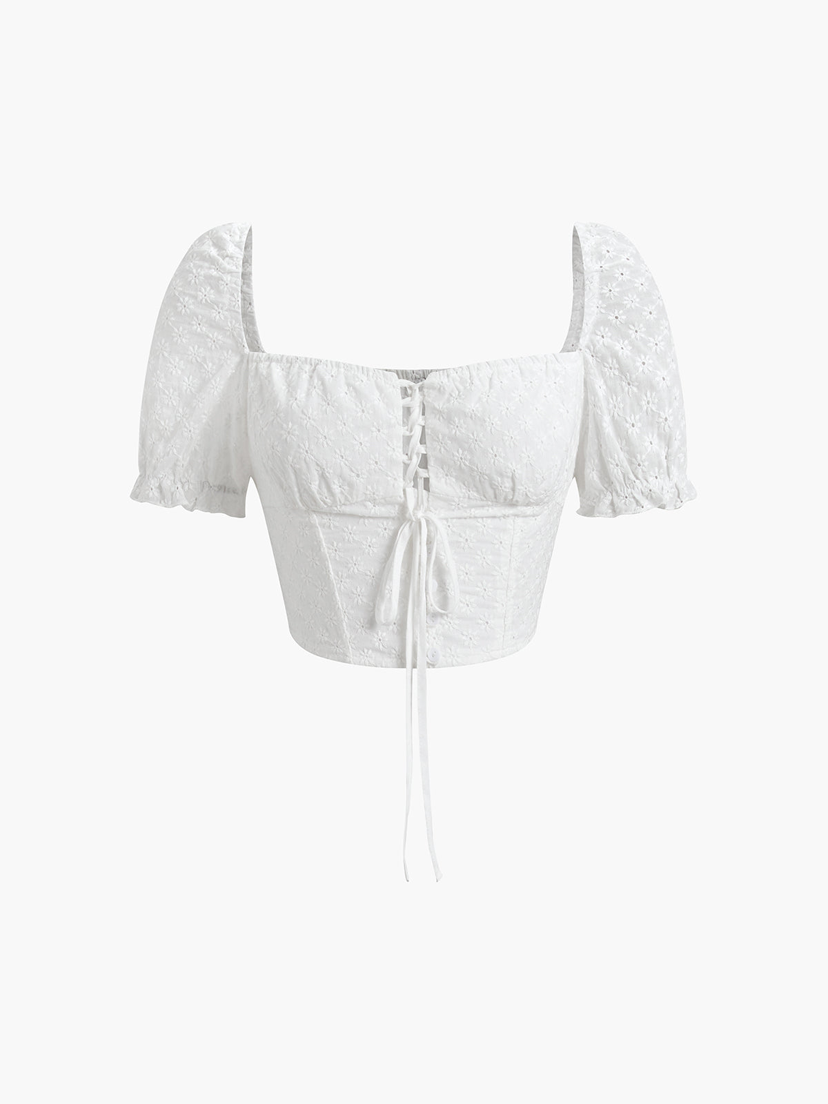 Daisies Eyelet Tie Front Crop Top