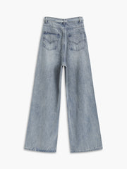 Tied Buttoned Denim Wide Leg Jeans