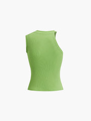 Asymmetrical Sleeve Ribbed Tank Top