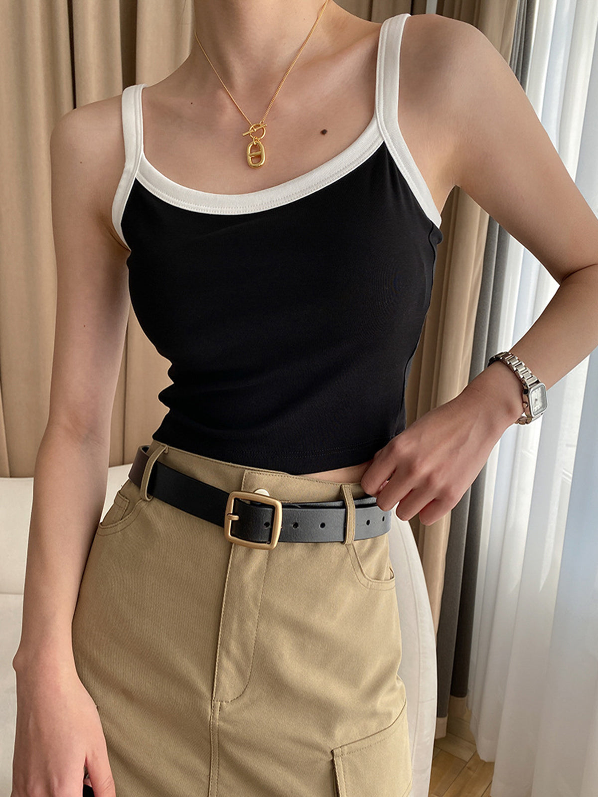 Contrast Trim Padded Crop Top