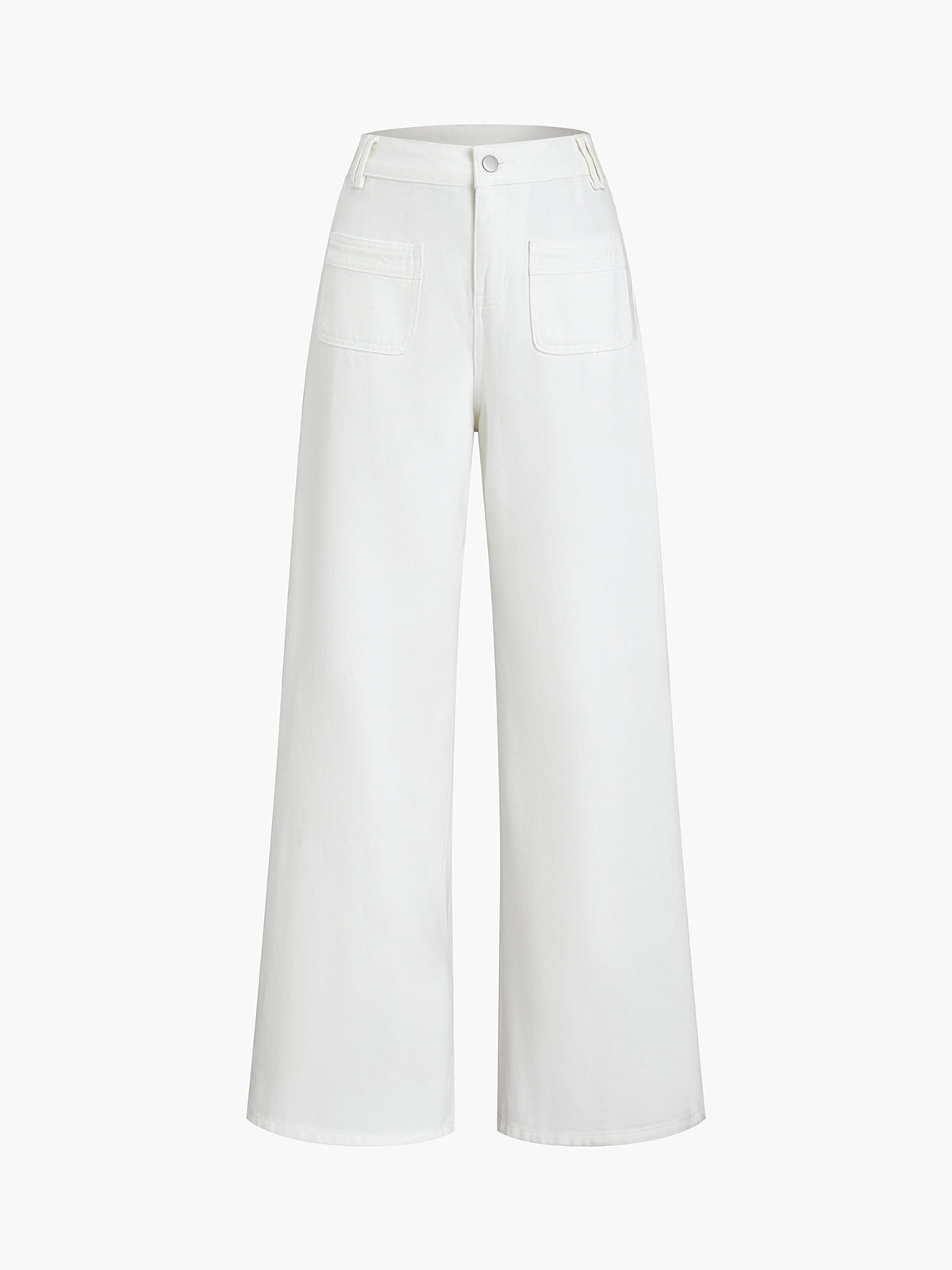 Buttoned White Denim Wide Leg Jeans